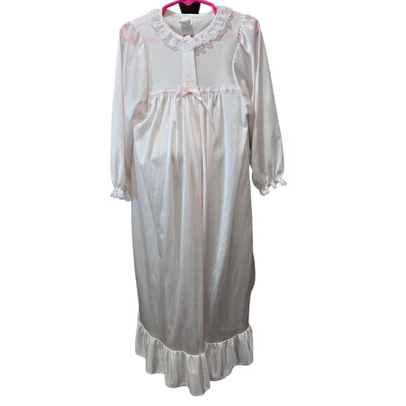 JC Collections Girls Pink Silk Nylon Long Sleeve Front Opening Pajama Night Gown - Picture 8 of 9